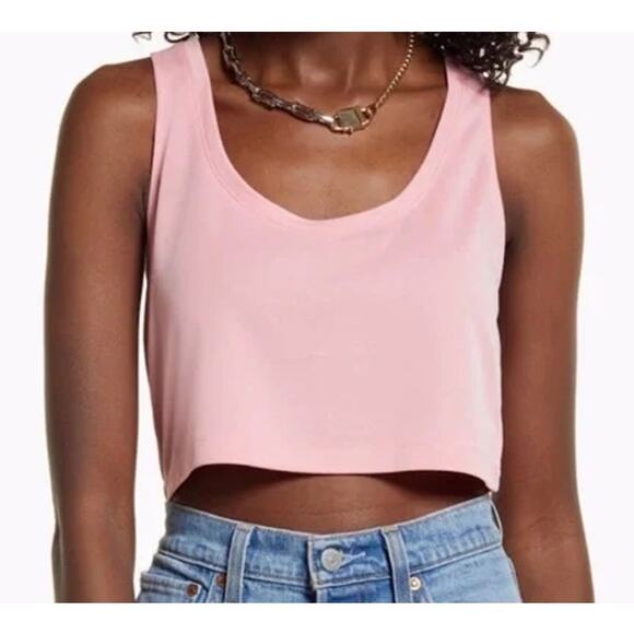 New ~ OPEN EDIT ~  (Nordstrom) ~ Pink Peony Crop Tank Top Size S. MODAL SOFT - Picture 2 of 6